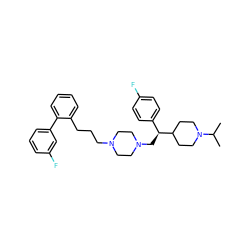 CC(C)N1CCC([C@@H](CN2CCN(CCCc3ccccc3-c3cccc(F)c3)CC2)c2ccc(F)cc2)CC1 ZINC000028645980