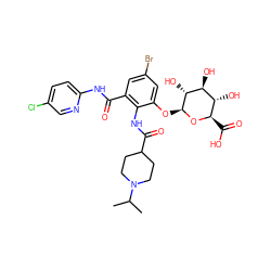 CC(C)N1CCC(C(=O)Nc2c(O[C@@H]3O[C@H](C(=O)O)[C@@H](O)[C@H](O)[C@H]3O)cc(Br)cc2C(=O)Nc2ccc(Cl)cn2)CC1 ZINC000165134453