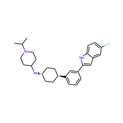 CC(C)N1CCC(N[C@H]2CC[C@H](c3cccc(-c4cc5cc(F)ccc5[nH]4)c3)CC2)CC1 ZINC000618011803