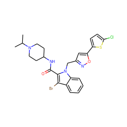 CC(C)N1CCC(NC(=O)c2c(Br)c3ccccc3n2Cc2cc(-c3ccc(Cl)s3)on2)CC1 ZINC000014949884