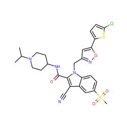 CC(C)N1CCC(NC(=O)c2c(C#N)c3cc(S(C)(=O)=O)ccc3n2Cc2cc(-c3ccc(Cl)s3)on2)CC1 ZINC000014949890