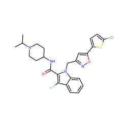 CC(C)N1CCC(NC(=O)c2c(F)c3ccccc3n2Cc2cc(-c3ccc(Cl)s3)on2)CC1 ZINC000013646537