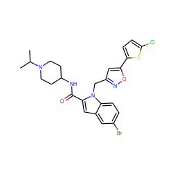 CC(C)N1CCC(NC(=O)c2cc3cc(Br)ccc3n2Cc2cc(-c3ccc(Cl)s3)on2)CC1 ZINC000014949872