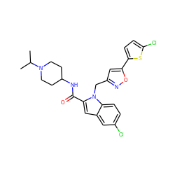 CC(C)N1CCC(NC(=O)c2cc3cc(Cl)ccc3n2Cc2cc(-c3ccc(Cl)s3)on2)CC1 ZINC000013646517