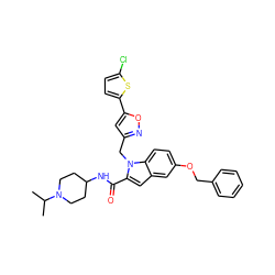 CC(C)N1CCC(NC(=O)c2cc3cc(OCc4ccccc4)ccc3n2Cc2cc(-c3ccc(Cl)s3)on2)CC1 ZINC000014949875