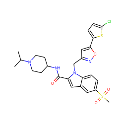 CC(C)N1CCC(NC(=O)c2cc3cc(S(C)(=O)=O)ccc3n2Cc2cc(-c3ccc(Cl)s3)on2)CC1 ZINC000014949878