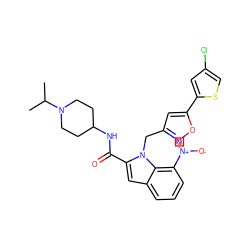 CC(C)N1CCC(NC(=O)c2cc3cccc([N+](=O)[O-])c3n2Cc2cc(-c3cc(Cl)cs3)on2)CC1 ZINC000028465576