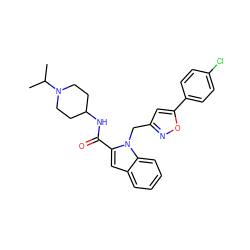 CC(C)N1CCC(NC(=O)c2cc3ccccc3n2Cc2cc(-c3ccc(Cl)cc3)on2)CC1 ZINC000014959762