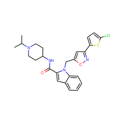 CC(C)N1CCC(NC(=O)c2cc3ccccc3n2Cc2cc(-c3ccc(Cl)s3)no2)CC1 ZINC000014959778