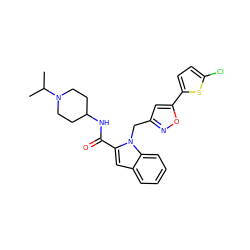 CC(C)N1CCC(NC(=O)c2cc3ccccc3n2Cc2cc(-c3ccc(Cl)s3)on2)CC1 ZINC000013646511