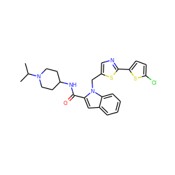 CC(C)N1CCC(NC(=O)c2cc3ccccc3n2Cc2cnc(-c3ccc(Cl)s3)s2)CC1 ZINC000014959787