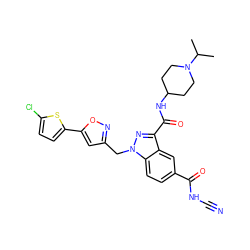 CC(C)N1CCC(NC(=O)c2nn(Cc3cc(-c4ccc(Cl)s4)on3)c3ccc(C(=O)NC#N)cc23)CC1 ZINC000006717229