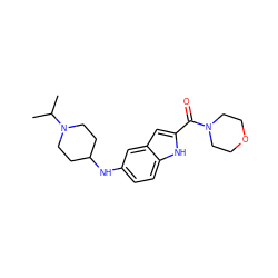 CC(C)N1CCC(Nc2ccc3[nH]c(C(=O)N4CCOCC4)cc3c2)CC1 ZINC000040430662