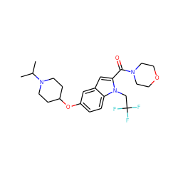 CC(C)N1CCC(Oc2ccc3c(c2)cc(C(=O)N2CCOCC2)n3CC(F)(F)F)CC1 ZINC000034597984