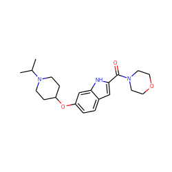 CC(C)N1CCC(Oc2ccc3cc(C(=O)N4CCOCC4)[nH]c3c2)CC1 ZINC000035950542