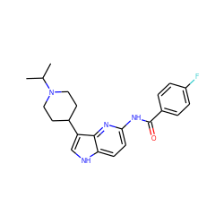 CC(C)N1CCC(c2c[nH]c3ccc(NC(=O)c4ccc(F)cc4)nc23)CC1 ZINC000013523800