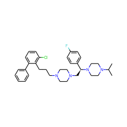 CC(C)N1CCN([C@@H](CN2CCN(CCCc3c(Cl)cccc3-c3ccccc3)CC2)c2ccc(F)cc2)CC1 ZINC000028646353