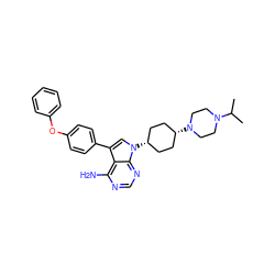 CC(C)N1CCN([C@H]2CC[C@@H](n3cc(-c4ccc(Oc5ccccc5)cc4)c4c(N)ncnc43)CC2)CC1 ZINC000145611230