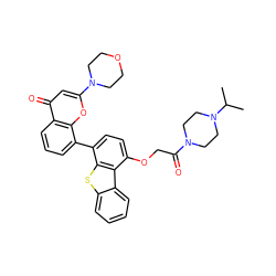 CC(C)N1CCN(C(=O)COc2ccc(-c3cccc4c(=O)cc(N5CCOCC5)oc34)c3sc4ccccc4c23)CC1 ZINC000101696582