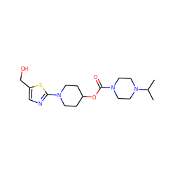 CC(C)N1CCN(C(=O)OC2CCN(c3ncc(CO)s3)CC2)CC1 ZINC000223496425