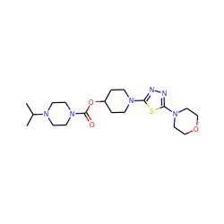 CC(C)N1CCN(C(=O)OC2CCN(c3nnc(N4CCOCC4)s3)CC2)CC1 ZINC000223507033