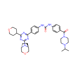 CC(C)N1CCN(C(=O)c2ccc(NC(=O)Nc3ccc(-c4nc(C5CCOCC5)nc(N5[C@H]6CC[C@H]5COC6)n4)cc3)cc2)CC1 ZINC000101336005