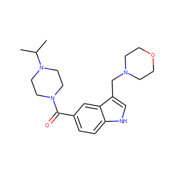 CC(C)N1CCN(C(=O)c2ccc3[nH]cc(CN4CCOCC4)c3c2)CC1 ZINC000064526940