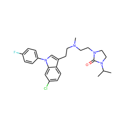 CC(C)N1CCN(CCN(C)CCc2cn(-c3ccc(F)cc3)c3cc(Cl)ccc23)C1=O ZINC000013758601