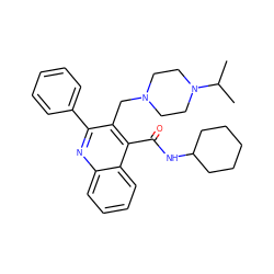 CC(C)N1CCN(Cc2c(-c3ccccc3)nc3ccccc3c2C(=O)NC2CCCCC2)CC1 ZINC000022941818