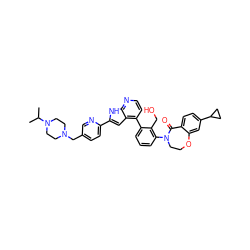 CC(C)N1CCN(Cc2ccc(-c3cc4c(-c5cccc(N6CCOc7cc(C8CC8)ccc7C6=O)c5CO)ccnc4[nH]3)nc2)CC1 ZINC000224763981