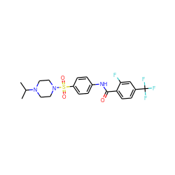 CC(C)N1CCN(S(=O)(=O)c2ccc(NC(=O)c3ccc(C(F)(F)F)cc3F)cc2)CC1 ZINC000473116470