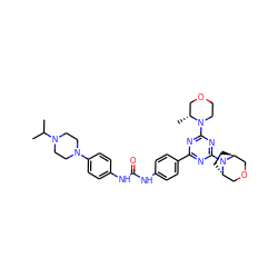 CC(C)N1CCN(c2ccc(NC(=O)Nc3ccc(-c4nc(N5[C@H]6CC[C@H]5COC6)nc(N5CCOC[C@H]5C)n4)cc3)cc2)CC1 ZINC000116099315