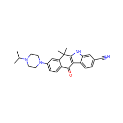 CC(C)N1CCN(c2ccc3c(c2)C(C)(C)c2[nH]c4cc(C#N)ccc4c2C3=O)CC1 ZINC000071331589