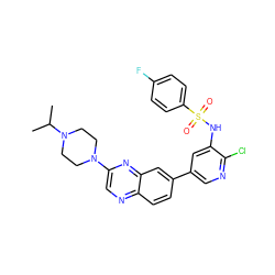 CC(C)N1CCN(c2cnc3ccc(-c4cnc(Cl)c(NS(=O)(=O)c5ccc(F)cc5)c4)cc3n2)CC1 ZINC000072317573