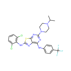 CC(C)N1CCN(c2nc(Nc3ccc(C(F)(F)F)cc3)c3nc(Nc4c(Cl)cccc4Cl)sc3n2)CC1 ZINC000042876202