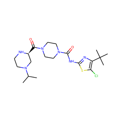 CC(C)N1CCN[C@@H](C(=O)N2CCN(C(=O)Nc3nc(C(C)(C)C)c(Cl)s3)CC2)C1 ZINC000653697138