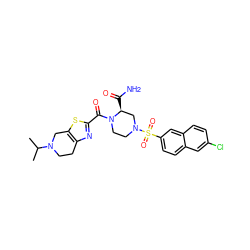 CC(C)N1CCc2nc(C(=O)N3CCN(S(=O)(=O)c4ccc5cc(Cl)ccc5c4)C[C@@H]3C(N)=O)sc2C1 ZINC000028372192