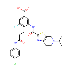 CC(C)N1CCc2nc(C(=O)Nc3cc(C(=O)O)cc(F)c3CCC(=O)Nc3ccc(Cl)cc3)sc2C1 ZINC000073156051