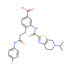 CC(C)N1CCc2nc(C(=O)Nc3cc(C(=O)O)ccc3CCC(=O)Nc3ccc(F)cc3)sc2C1 ZINC000073166335