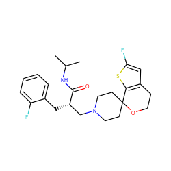 CC(C)NC(=O)[C@@H](Cc1ccccc1F)CN1CCC2(CC1)OCCc1cc(F)sc12 ZINC000084739628