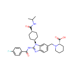 CC(C)NC(=O)[C@H]1CC[C@@H](n2c(NC(=O)c3ccc(F)cc3)nc3ccc(CN4CCCC[C@H]4C(=O)O)cc32)CC1 ZINC001772642212