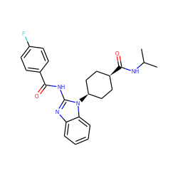 CC(C)NC(=O)[C@H]1CC[C@@H](n2c(NC(=O)c3ccc(F)cc3)nc3ccccc32)CC1 ZINC001772588261