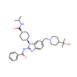 CC(C)NC(=O)[C@H]1CC[C@@H](n2c(NC(=O)c3ccccc3)nc3ccc(CN4CCC(C(C)(C)O)CC4)cc32)CC1 ZINC001772624226