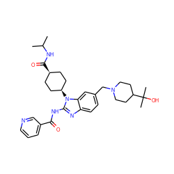 CC(C)NC(=O)[C@H]1CC[C@@H](n2c(NC(=O)c3cccnc3)nc3ccc(CN4CCC(C(C)(C)O)CC4)cc32)CC1 ZINC001772641169