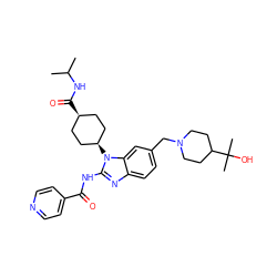 CC(C)NC(=O)[C@H]1CC[C@@H](n2c(NC(=O)c3ccncc3)nc3ccc(CN4CCC(C(C)(C)O)CC4)cc32)CC1 ZINC001772569664