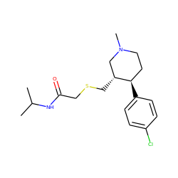 CC(C)NC(=O)CSC[C@@H]1CN(C)CC[C@H]1c1ccc(Cl)cc1 ZINC000013677472