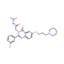 CC(C)NC(=O)Cn1c(-c2cccc(Cl)c2)nc2ccc(OCCCN3CCCCC3)cc2c1=O ZINC000036479879