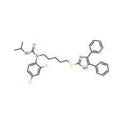 CC(C)NC(=O)N(CCCCCSc1nc(-c2ccccc2)c(-c2ccccc2)[nH]1)c1ccc(F)cc1F ZINC000027105632