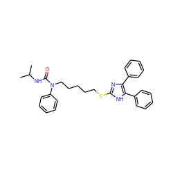 CC(C)NC(=O)N(CCCCCSc1nc(-c2ccccc2)c(-c2ccccc2)[nH]1)c1ccccc1 ZINC000013738830