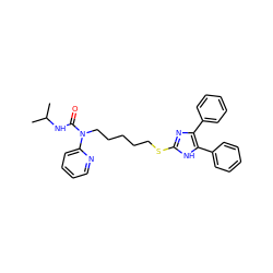 CC(C)NC(=O)N(CCCCCSc1nc(-c2ccccc2)c(-c2ccccc2)[nH]1)c1ccccn1 ZINC000029464475